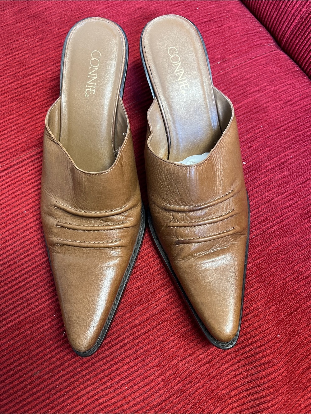 Connie Brown Pointed Leather Slip-On Mules